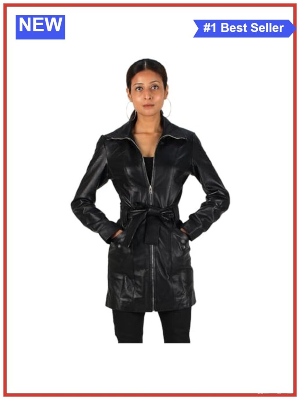 Laverapelle Genuine Lambskin Zipper Belted Leather Trench Coat